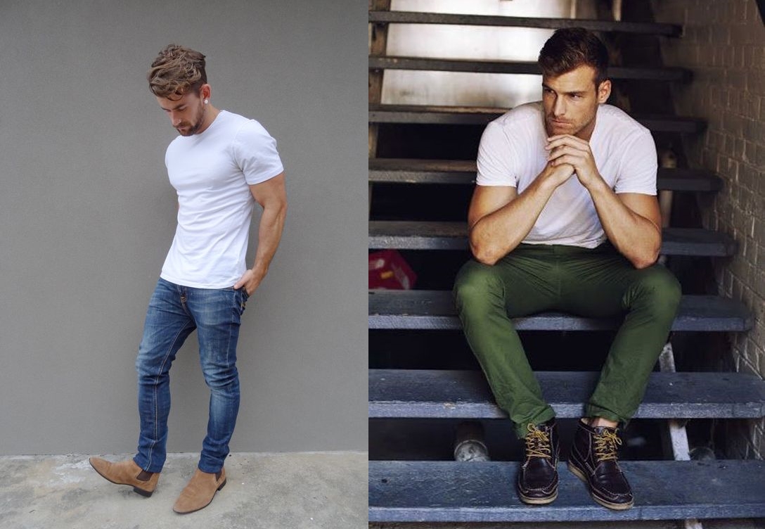 camiseta branca e calça jeans masculino